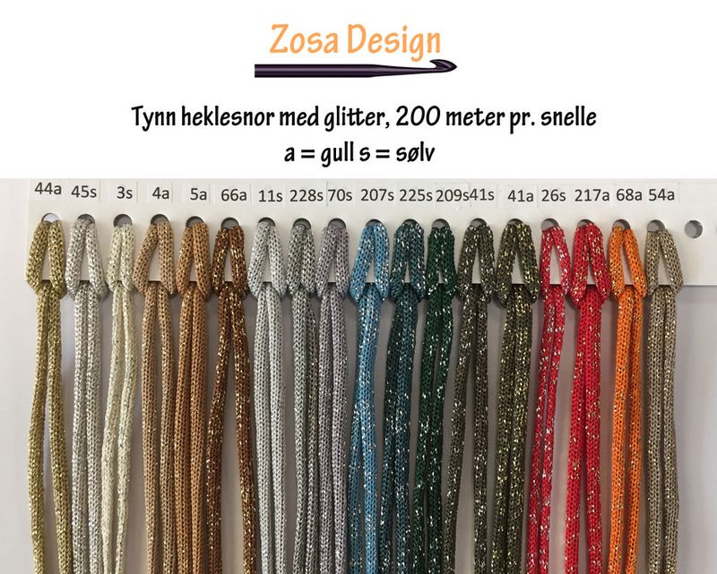18s Sort - Tynn flat heklesnor med sølvglitter